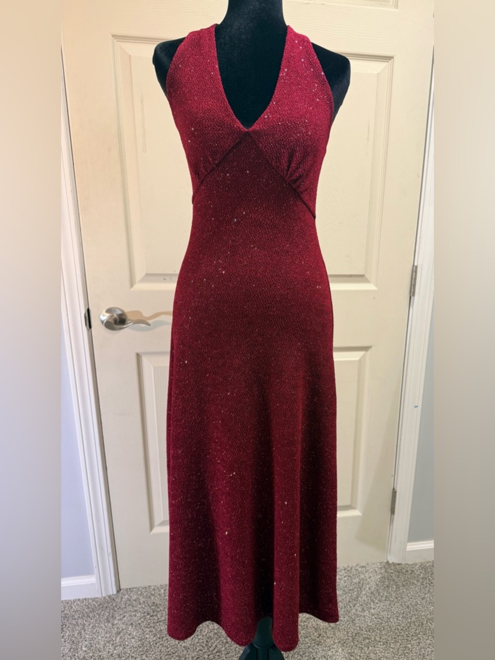 a new day Elegant Sparkle Halter Evening Dress in Burgundy